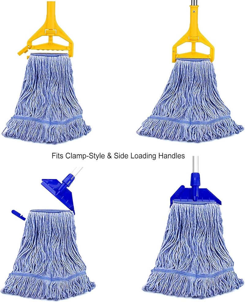 GRAREND Mop Head Replacement for Heavy Duty Commercial Mops for Floor Cleaning, Wet Industrial Blue Cotton Looped End String Head Refill (Pack of 4) - Image 5